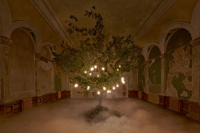 Plumen's Glowing Oak Installation at London Design Festival