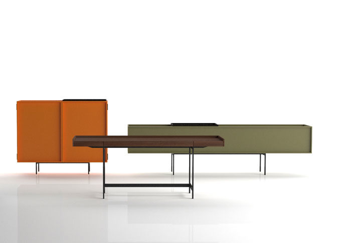 LOCHNESS cupboard and tables by Piero Lissoni for Cappellini