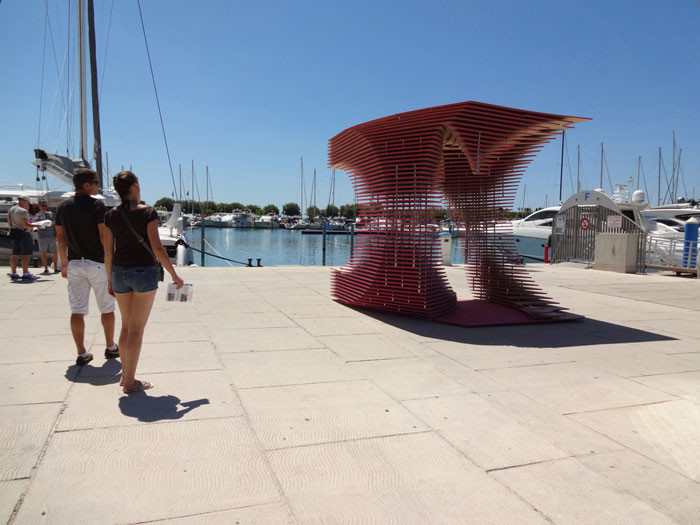 The Port Hole Pavilion by TOMA! team of manufacturers architects at the FAV at La Grande-Motte