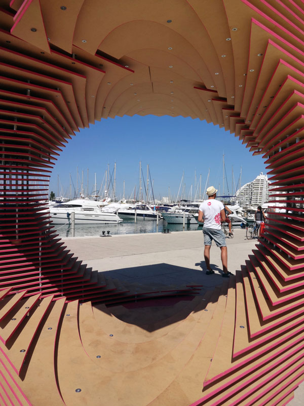 The Port Hole Pavilion by TOMA! team of manufacturers architects at the FAV at La Grande-Motte